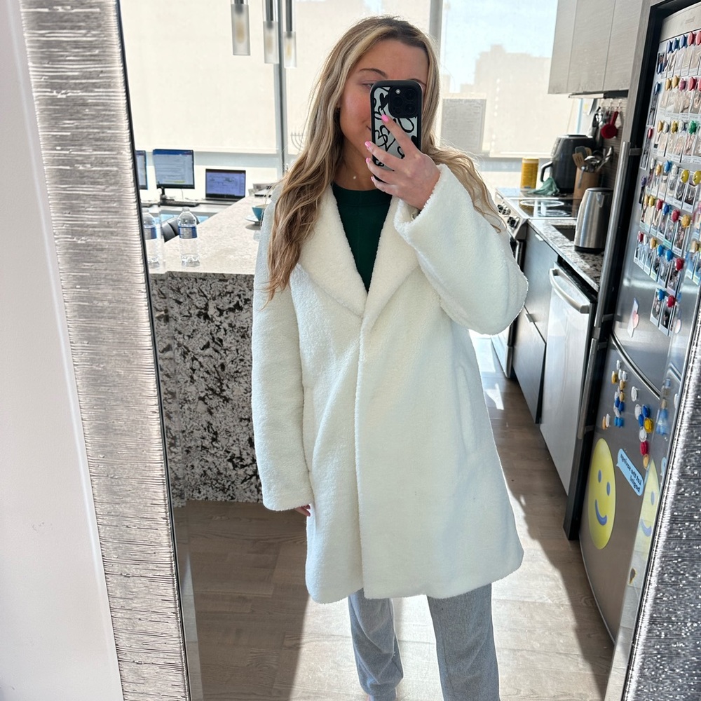 Milly Long White Fur Peacoat Coat